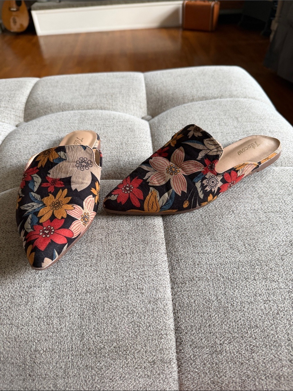 Tilocow Floral Pointed Toe Flat Mules Boho Slip-On Sz 6